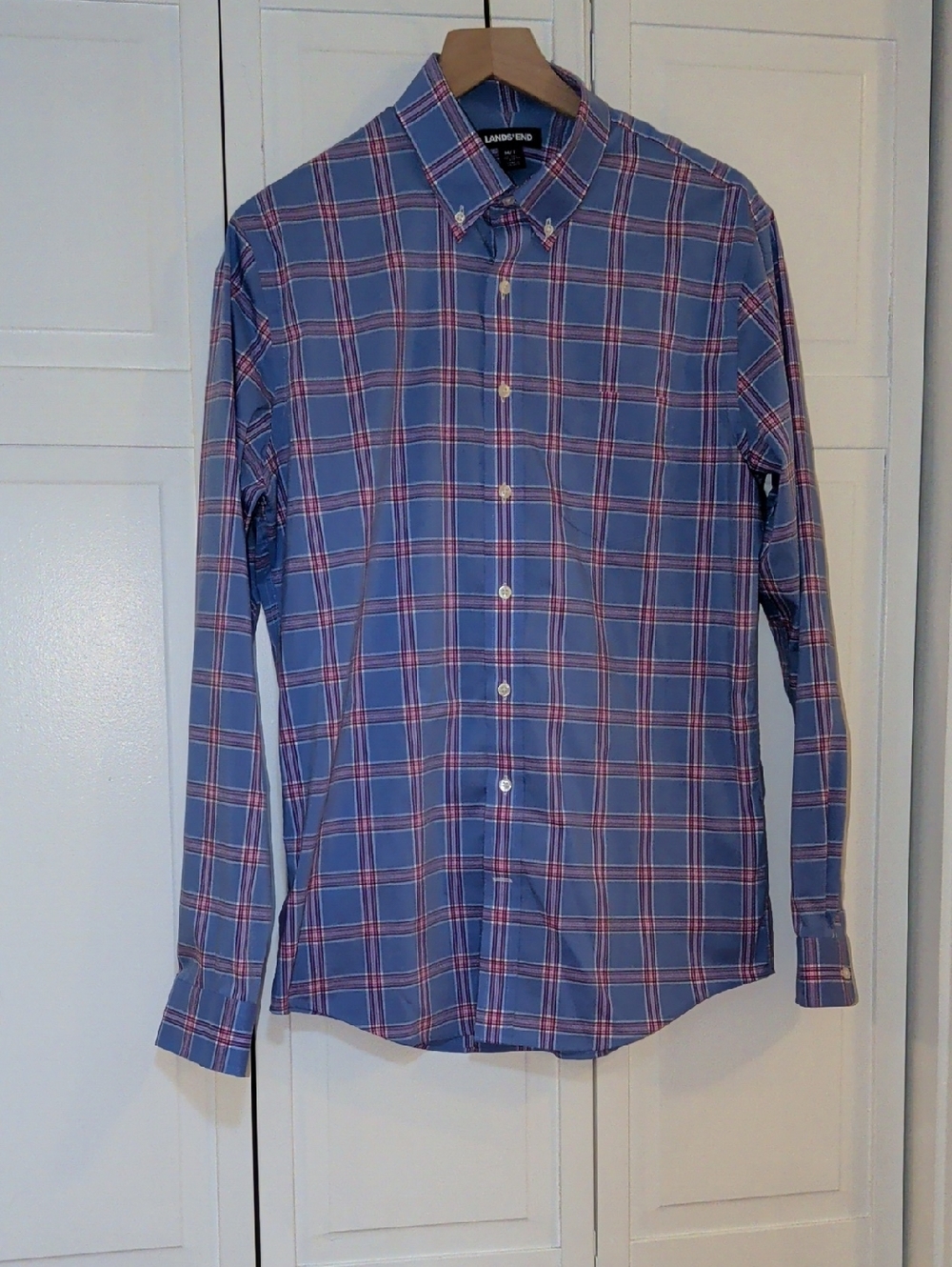 Lands' End Medium Tall Blue and Red Plaid Button-Down Shirt